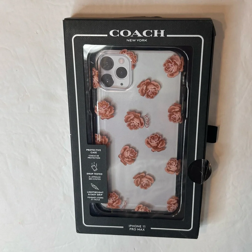 Coach Rose Embellished iPhone 11 Case - Pro Max Pink and Clear